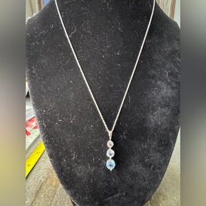 Zales Blue & White Topaz Three Stone Pendant And Necklace In Sterling Silver 18”